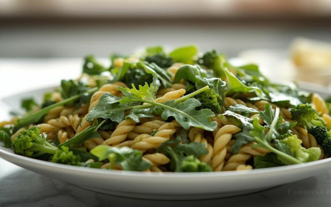 Prolećna pasta salata sa zelenim povrćem i limun prelivom
